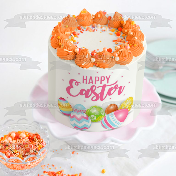 Happy Easter Easter Eggs Assorted Colors Edible Cake Topper Image ABPID51204