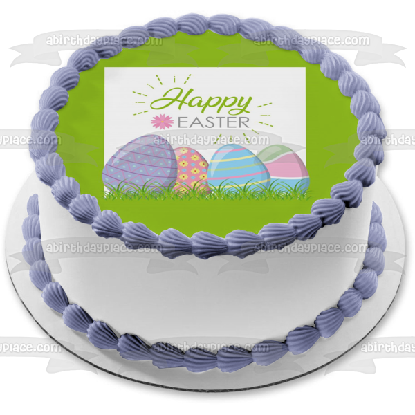 Happy Easter Easter Eggs Edible Cake Topper Image ABPID51206