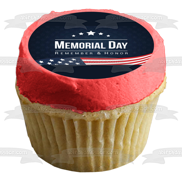Memorial Day Remember and Honor American Flag Stars Edible Cake Topper Image ABPID51213