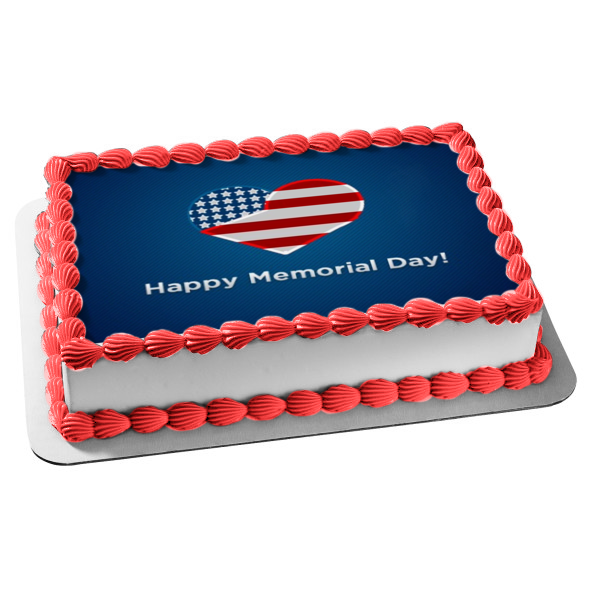Happy Memorial Day American Flag Heart Edible Cake Topper Image ABPID51214