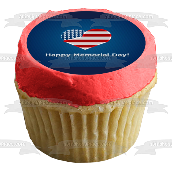 Happy Memorial Day American Flag Heart Edible Cake Topper Image ABPID51214