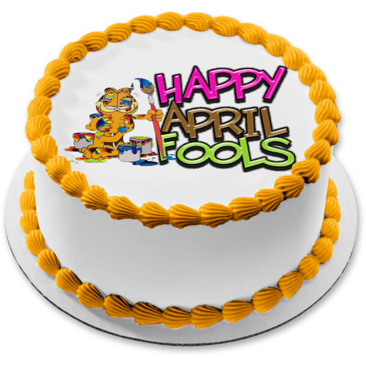 Garfield Happy April Fools Day Paint Buckets Edible Cake Topper Image ABPID51217