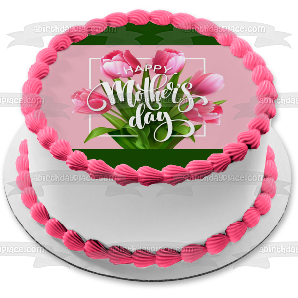 Happy Mother's Day Pink Roses Bouquet Edible Cake Topper Image ABPID51222
