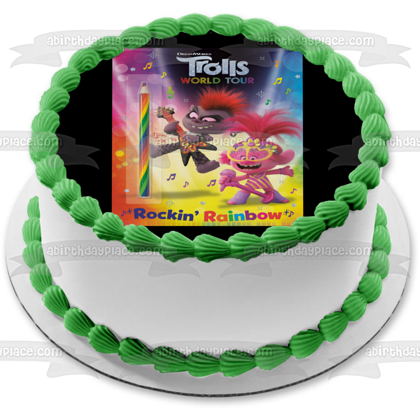 Trolls World Tour Rockin' Rainbow Poppy Singing Queen Barb Playing Guitar Edible Cake Topper Image ABPID51240