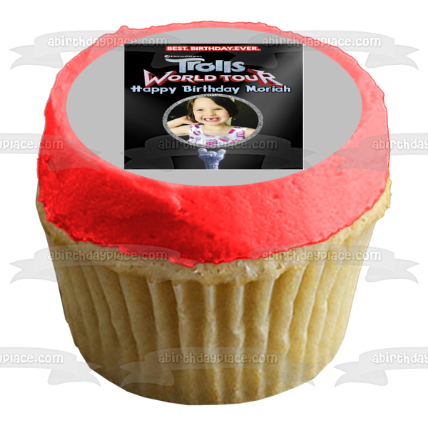 Trolls World Tour Best Birthday Ever Peronalized with Your Own Photo Edible Cake Topper Image Frame ABPID51336