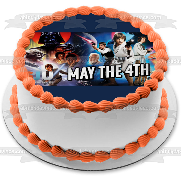 Star Wars Day May the 4th Luke Skywalker Princess Leia Yoda Darth Vader R2-D2 Chewbaca Edible Cake Topper Image ABPID51247