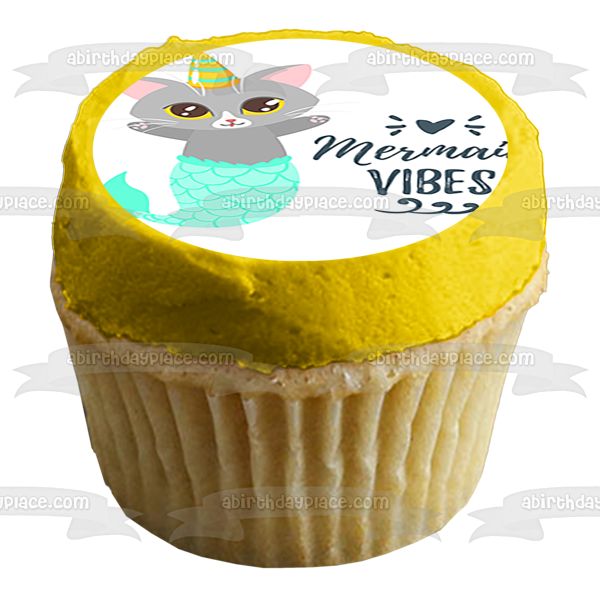 Caticorn Sirena Vibes Gato Unicornio Corazón Decoración comestible para tarta Imagen ABPID51360 