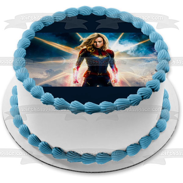 Captain Marvel Star Skies Galaxy Moon Edible Cake Topper Image ABPID51372