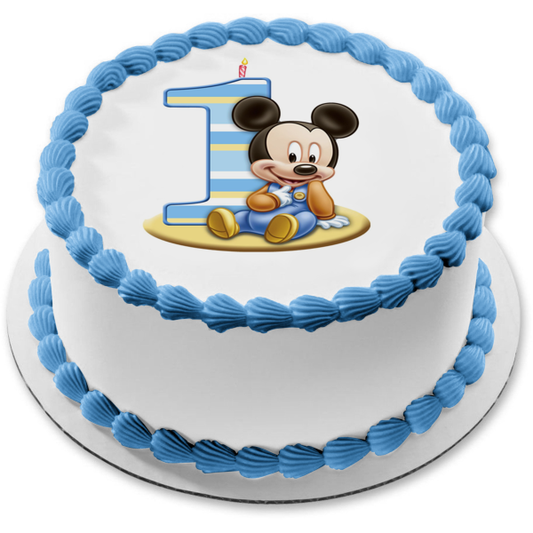 Adorno comestible para tarta con vela de primer cumpleaños de Mickey Mouse, imagen ABPID51271 
