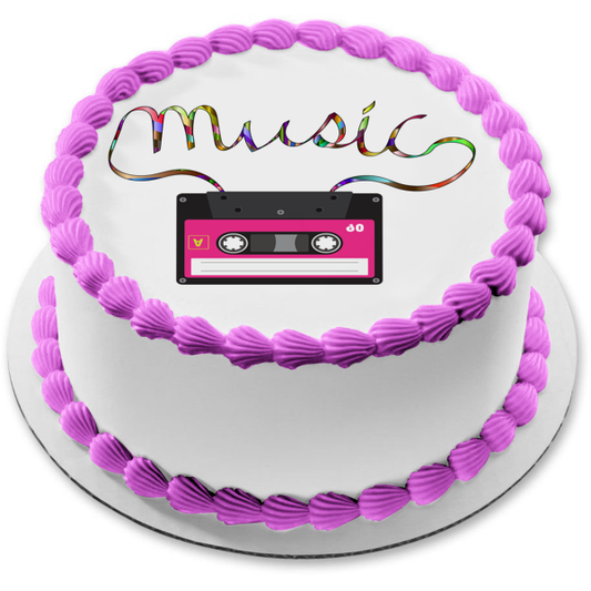 Music Mixtape Rainbow 80s 90s 70s Cassette Tape Personalizable Edible Cake Topper Image ABPID51273