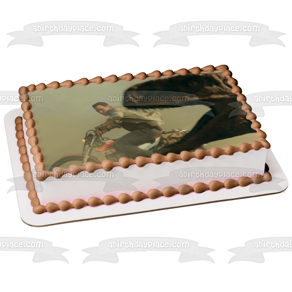 Jurassic World: Dominion Owen Grady on Motorcycle and a T-Rex Edible Cake Topper Image ABPID56383