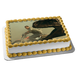 Jurassic World: Dominion Owen Grady on Motorcycle and a T-Rex Edible Cake Topper Image ABPID56383