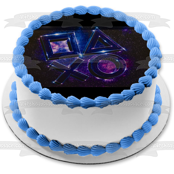 PlayStation 5 Square Triangle X Circle Logo Galaxy Background Edible Cake Topper Image ABPID51281