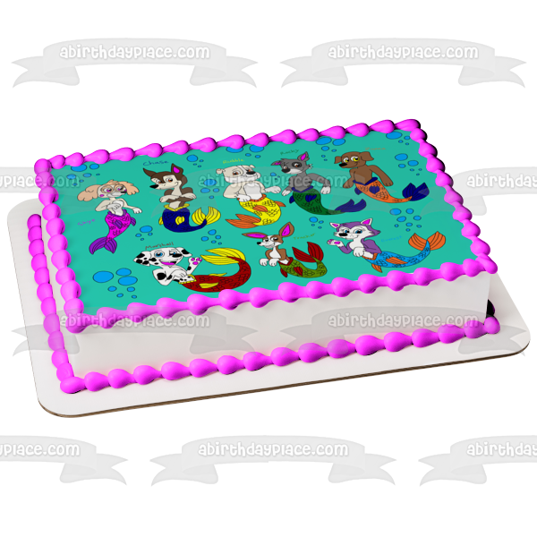 Paw Patrol Merpups Skye, Chase, Rubble, Rocky, Marshall, Zuma, Everest and Tracker Edible Cake Topper Image ABPID56388