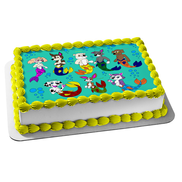 Paw Patrol Merpups Skye, Chase, Rubble, Rocky, Marshall, Zuma, Everest and Tracker Edible Cake Topper Image ABPID56388