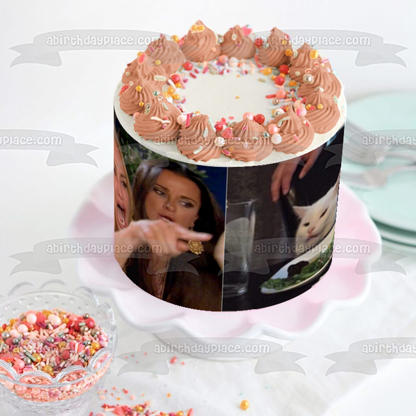 Meme Lady Yelling at Cat Edible Cake Topper Image ABPID51468