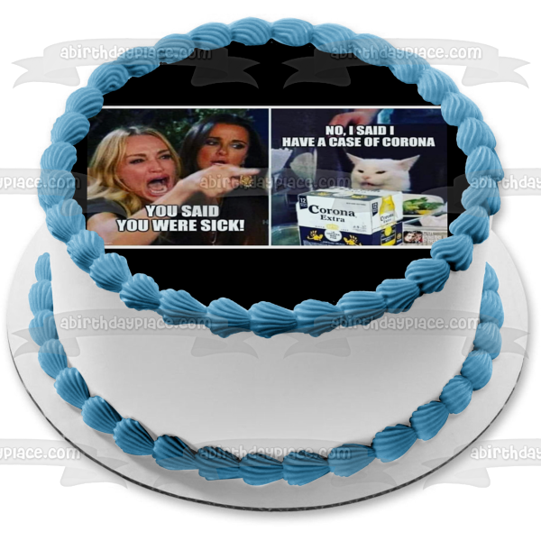 Coronavirus Meme Lady Yelling at Cat Edible Cake Topper Image ABPID51477
