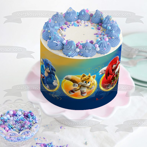 Sonic the Hedgehog 2 Tails and Knuckles Rings and Speed Lines Edible Cake Topper Image ABPID56404