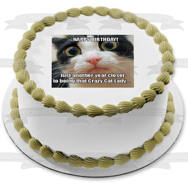 Meme Happy Birthday Crazy Eyed Cat Crazy Cat Lady Edible Cake Topper Image ABPID51484