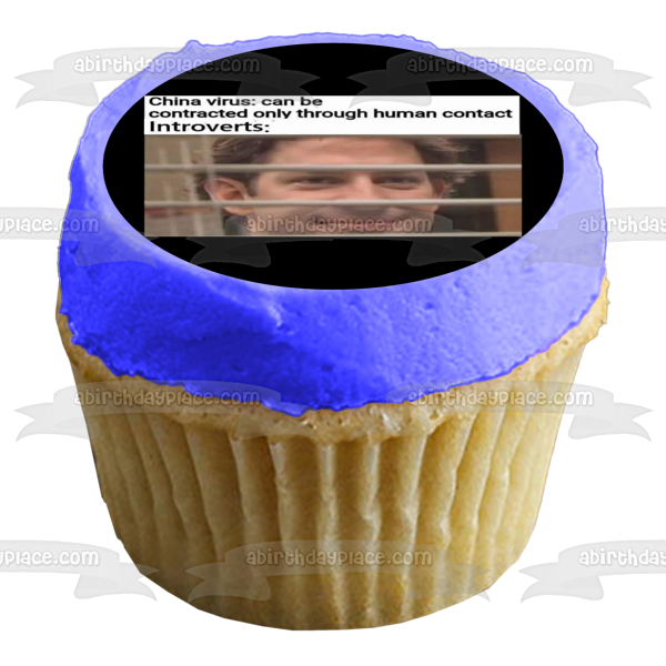 Coronavirus Meme the Office Jim Halpert Introverts Happy Edible Cake Topper Image ABPID51502