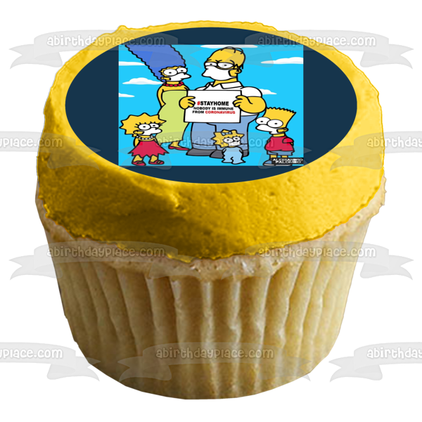 The Simpsons Coronavirus Meme #Stayhome Bart Lisa Maggie Homer Marge Edible Cake Topper Image ABPID51868