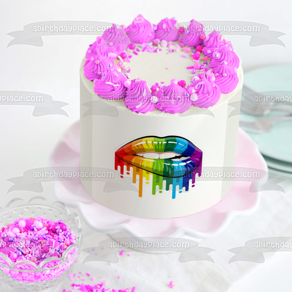 Lgbtq+ Lips Queer Representation Rainbow Lips Edible Cake Topper Image ABPID52052