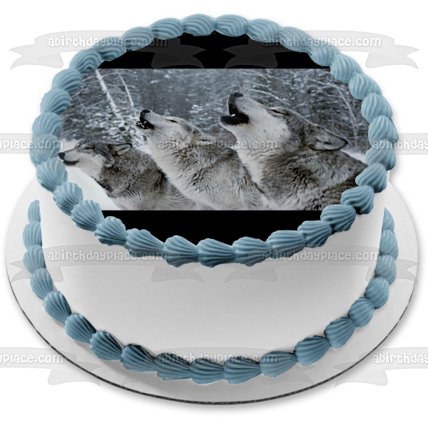 Wolves Howling In the Snow Wolf Pack Edible Cake Topper Image ABPID52056