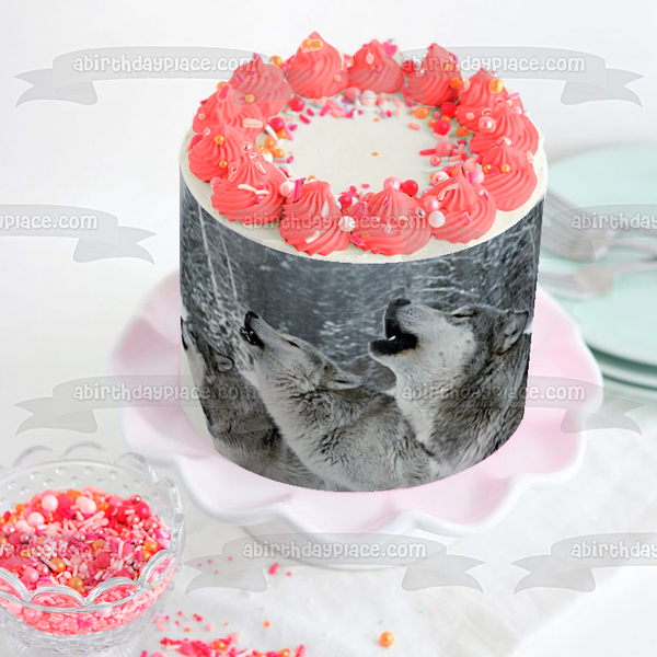 Wolves Howling In the Snow Wolf Pack Edible Cake Topper Image ABPID52056