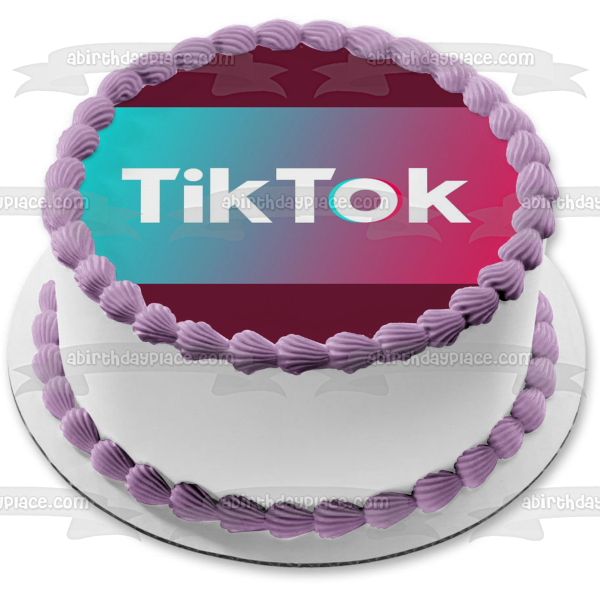 Tik Tok Logo Blue and Pink Background Edible Cake Topper Image ABPID51985