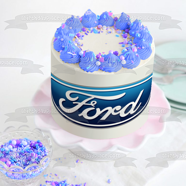 Ford Logo Car Company Blue White Oval Edible Cake Topper Image ABPID52190