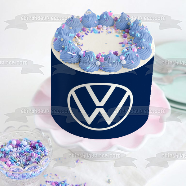 Volkswagen Logo VW Car Company White Blue Edible Cake Topper Image ABPID52194