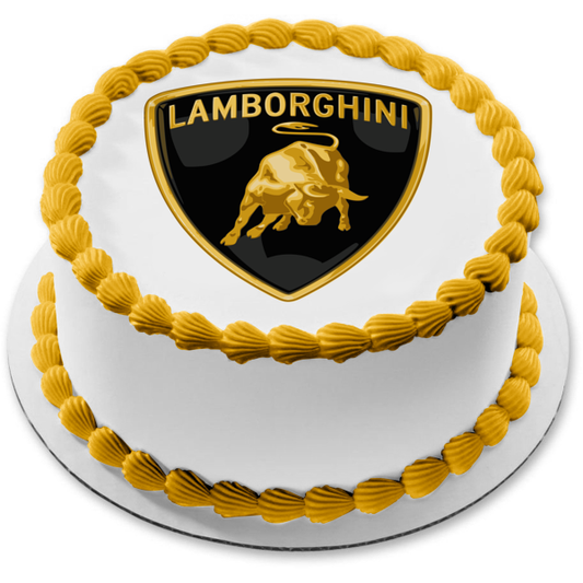 Lamborghini Logo Car Company Yellow Gold Black Edible Cake Topper Image ABPID52197