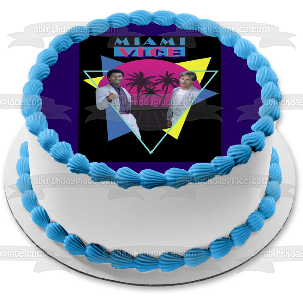 Miami Vice TV Show Crockett Tubbs 80s Edible Cake Topper Image ABPID52208
