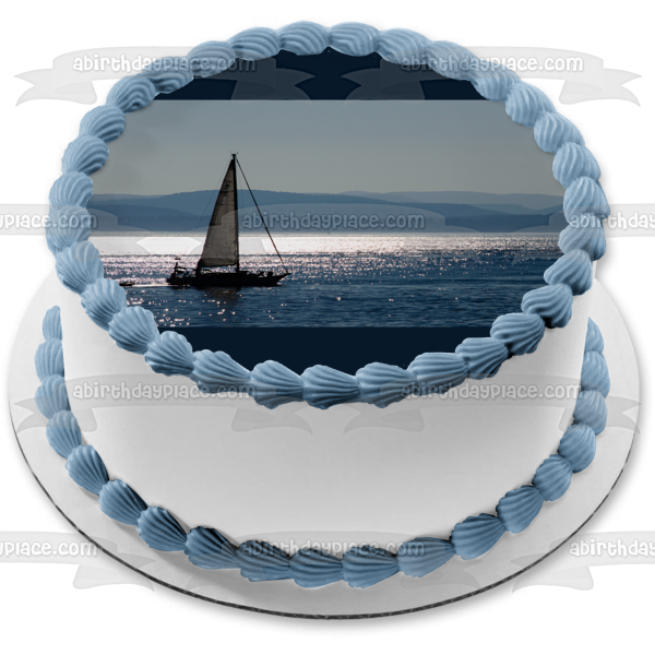 Sailboat Ocean Mountains Edible Cake Topper Image ABPID52528