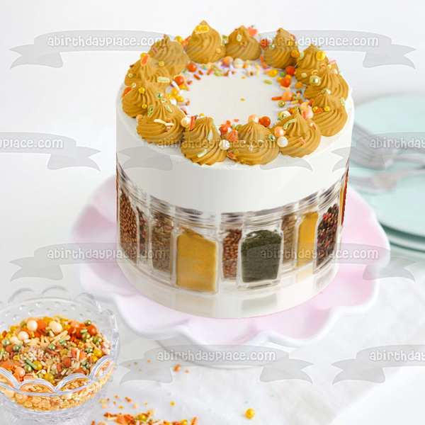 Glass Spice Jars Edible Cake Topper Image ABPID52532