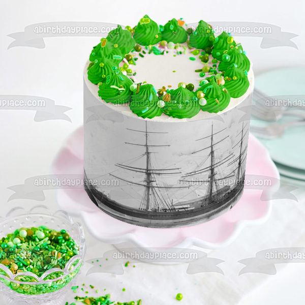 Ship Black and White Edible Cake Topper Image ABPID52533