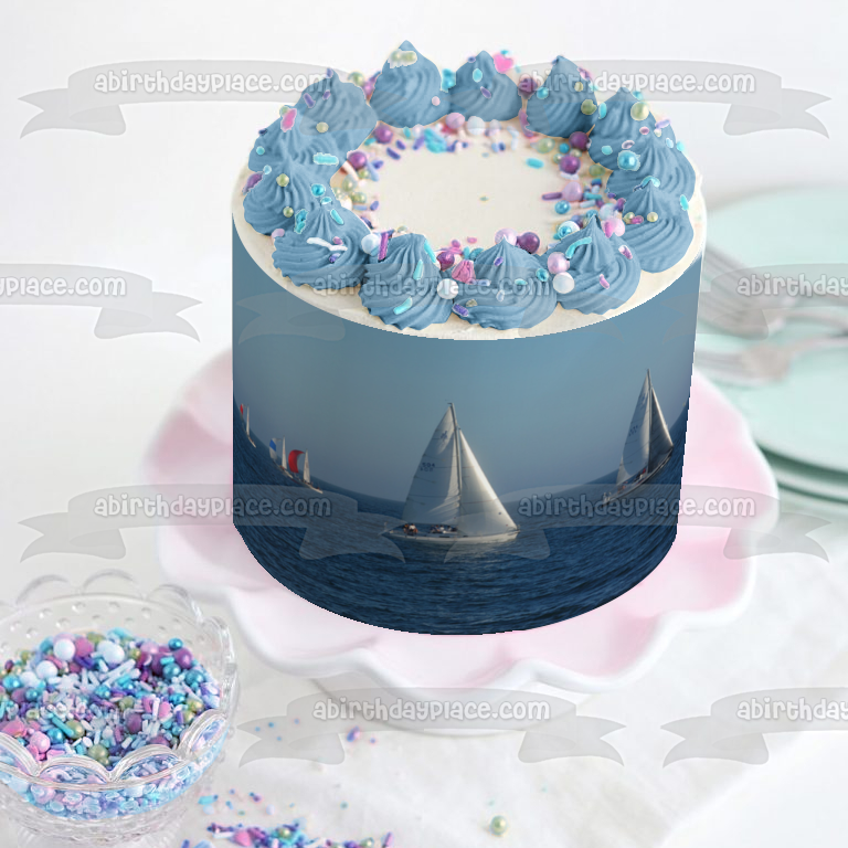 Sailboats Ocean Bound Edible Cake Topper Image ABPID52534