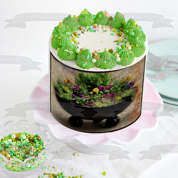 Decorative Pink and Purple Flowers Edible Cake Topper Image ABPID52535