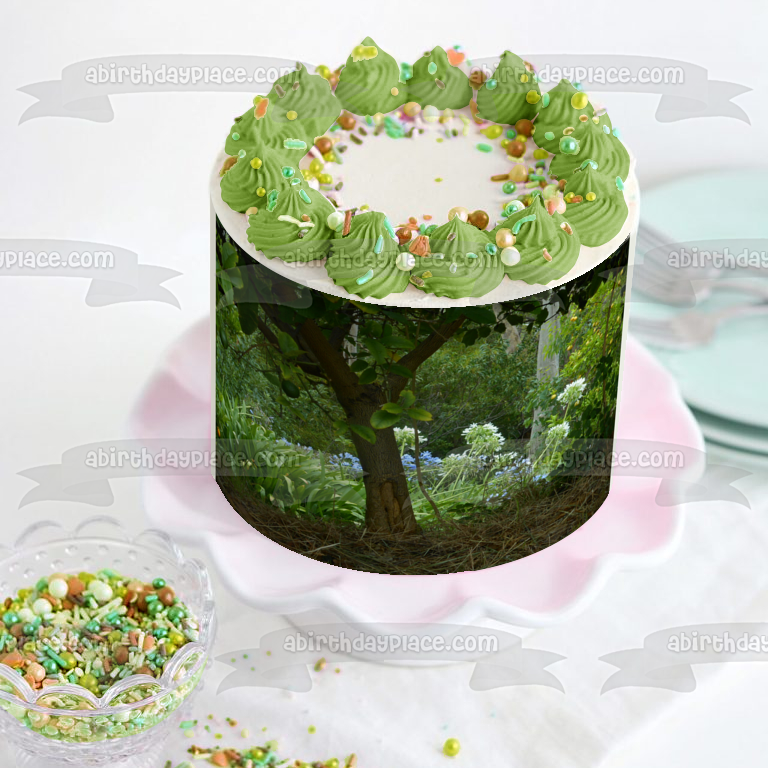 Purple Flowers and Trees Edible Cake Topper Image ABPID52565