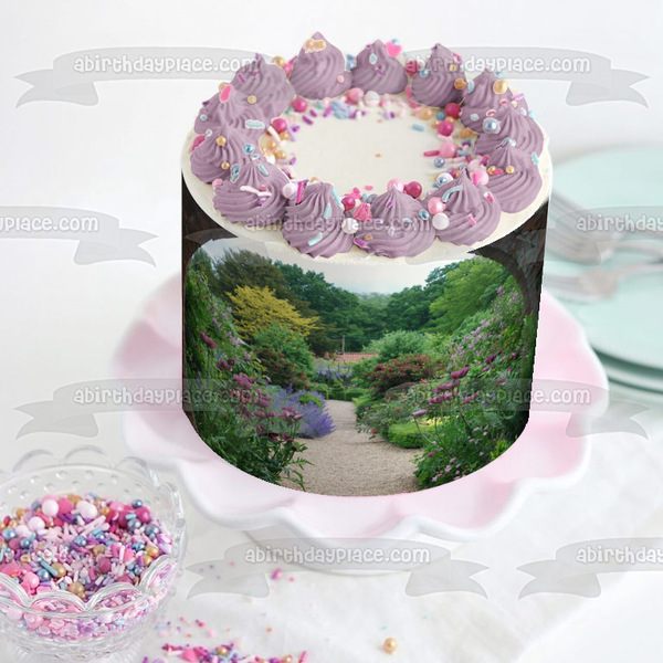 Flowers and Trees Landscape Edible Cake Topper Image ABPID52584