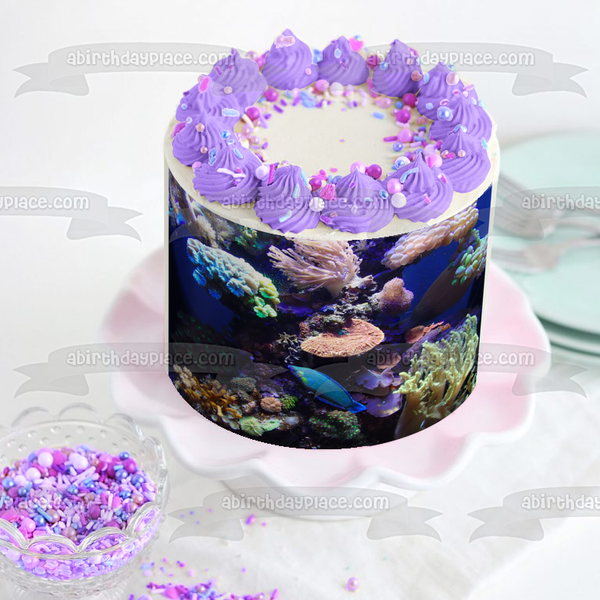 Ocean Scape Coral Edible Cake Topper Image ABPID52590