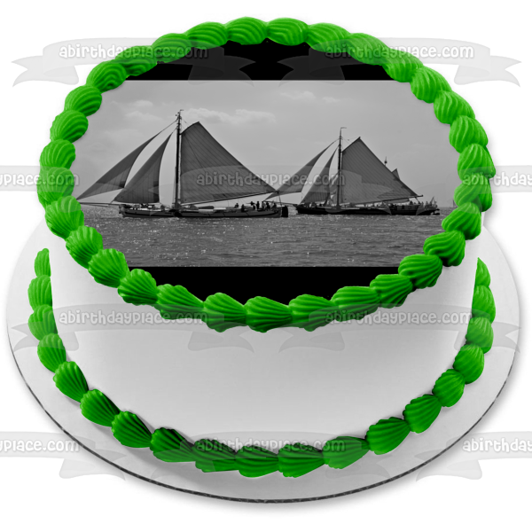 Sailboats Black and White Edible Cake Topper Image ABPID52593