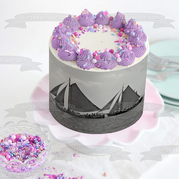 Sailboats Black and White Edible Cake Topper Image ABPID52593