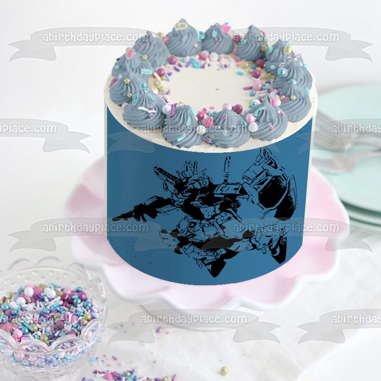 Gundam In Flight Gundam Wing Mecha Gunpla Battle Robot Anime Blue Background Edible Cake Topper Image ABPID52351