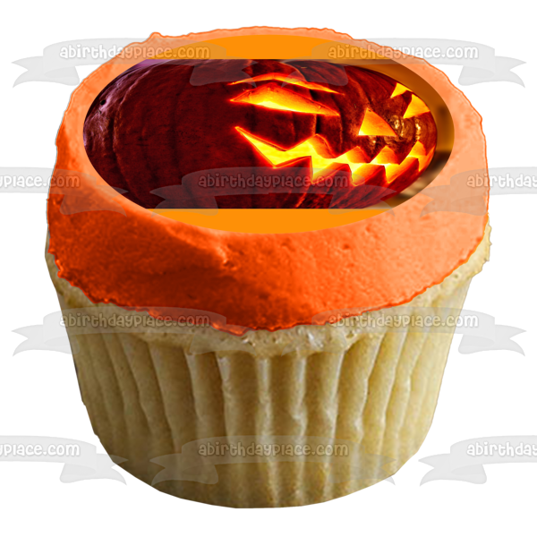 Scary JackOLantern Halloween Pumpkin Edible Cake Topper Image ABPID5