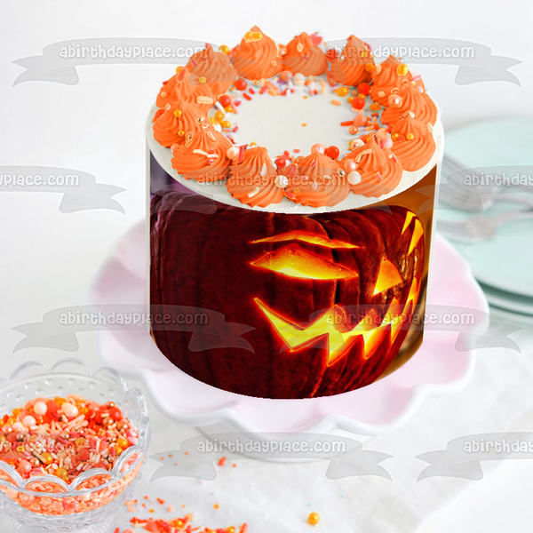 Scary Jack-O-Lantern Halloween Pumpkin Edible Cake Topper Image ABPID52625