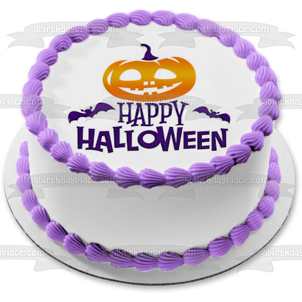Happy Halloween Jack-O-Lantern Bats Edible Cake Topper Image ABPID52673