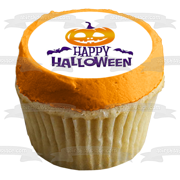 Happy Halloween Jack-O-Lantern Bats Edible Cake Topper Image ABPID52673