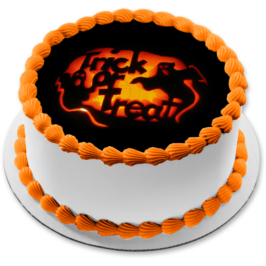 Trick or Treat Ghosts Carving Happy Halloween Edible Cake Topper Image ABPID52676