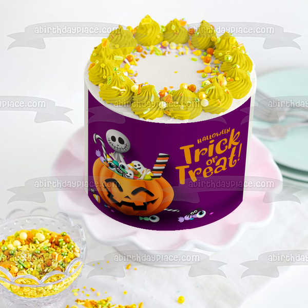 Trick or Treat Happy Halloween Skeleton Jack-O-Lantern Candy Edible Cake Topper Image ABPID52687